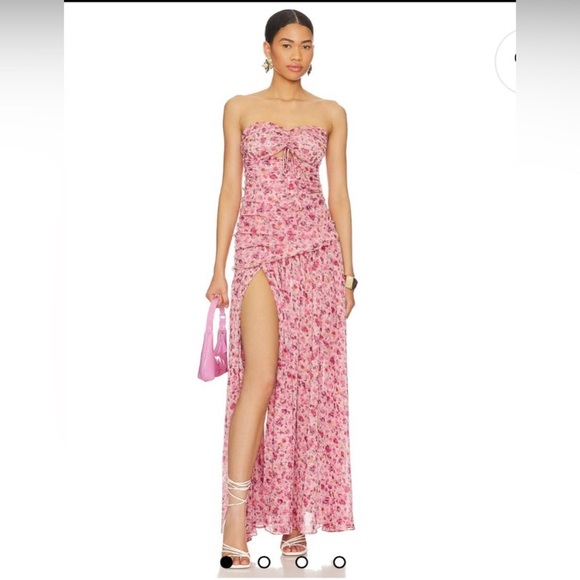 Misa Los Angeles Monet in Summer Ditsy, Pink Floral Chiffon Strapless Dress - Picture 2 of 10